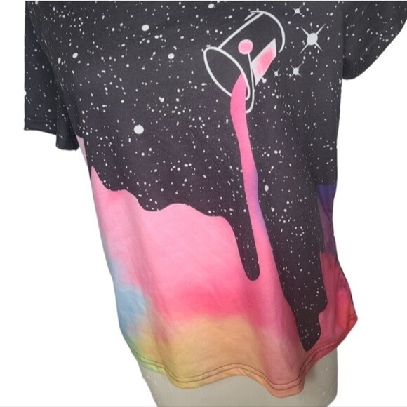 Shein Galaxy Paint Spill Short Sleeve Cold Shoulder Shirt 8/10 - Picture 2 of 9